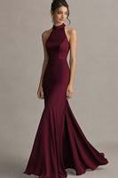 Load image into Gallery viewer, Coffee Satin Halter Mermaid Backless Long Evening Dress