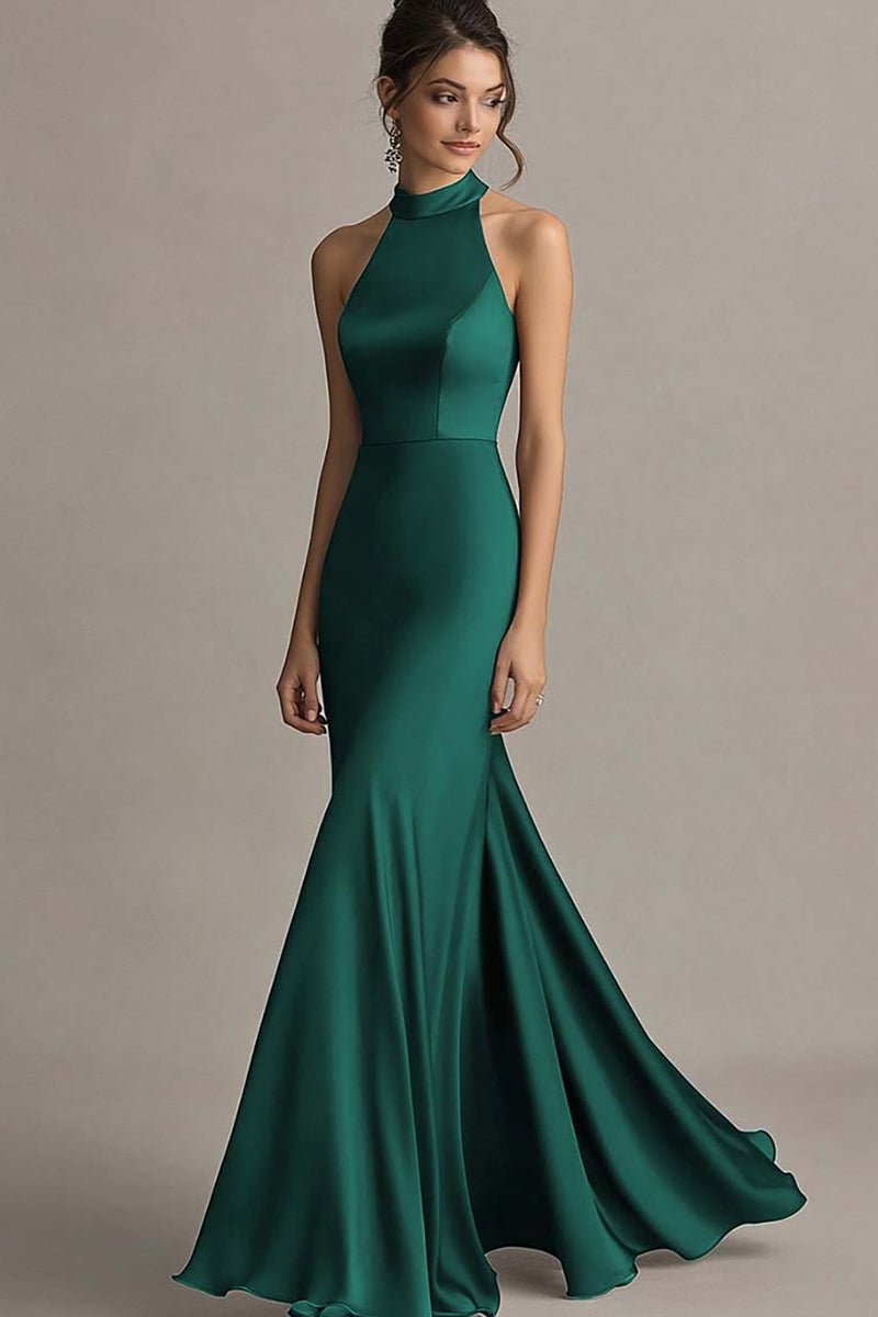 Load image into Gallery viewer, Coffee Satin Halter Mermaid Backless Long Evening Dress