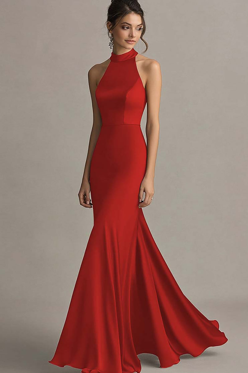 Load image into Gallery viewer, Coffee Satin Halter Mermaid Backless Long Evening Dress