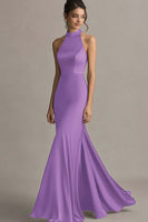 Load image into Gallery viewer, Coffee Satin Halter Mermaid Backless Long Evening Dress