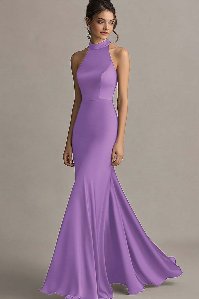 Load image into Gallery viewer, Coffee Satin Halter Mermaid Backless Long Evening Dress