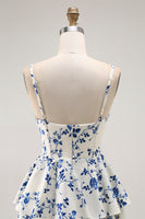 Load image into Gallery viewer, Chiffon Sweetheart Blue Flower Tiered Maxi Prom Dress with Slit
