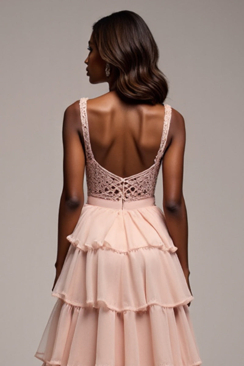 Load image into Gallery viewer, Dusty Rose Tiered V-Neck Long Chiffon Prom Dress with Slit