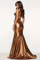 Load image into Gallery viewer, Metallic Corset Brown Mermaid Long Prom Dress with Slit