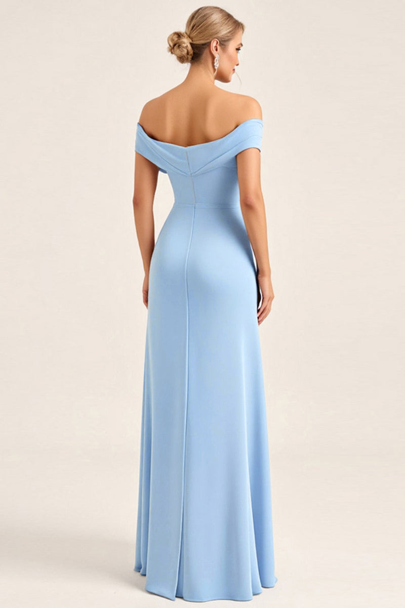 Load image into Gallery viewer, Blush Pink Sheath Off the Shoulder Maxi Bridesmaid Dress with Slit