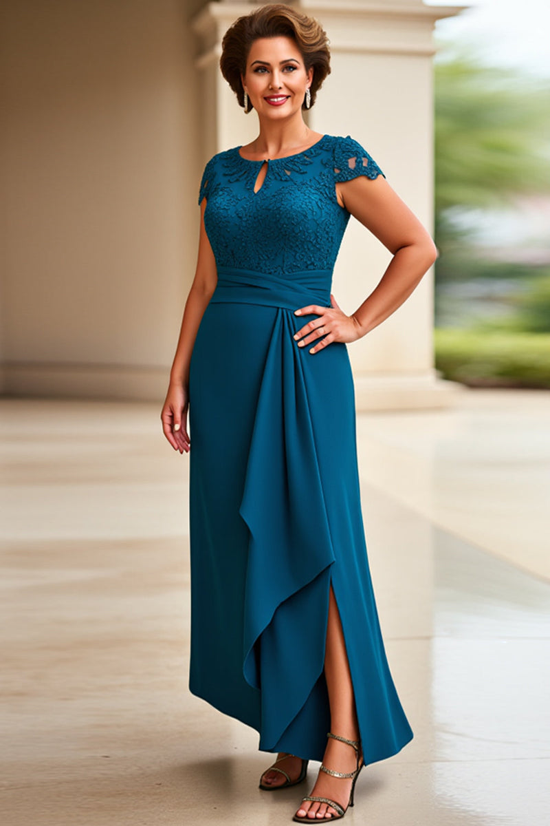 Load image into Gallery viewer, Ink Blue Sheath Chiffon Long Mother of the Bride Dress with Cap Sleeves