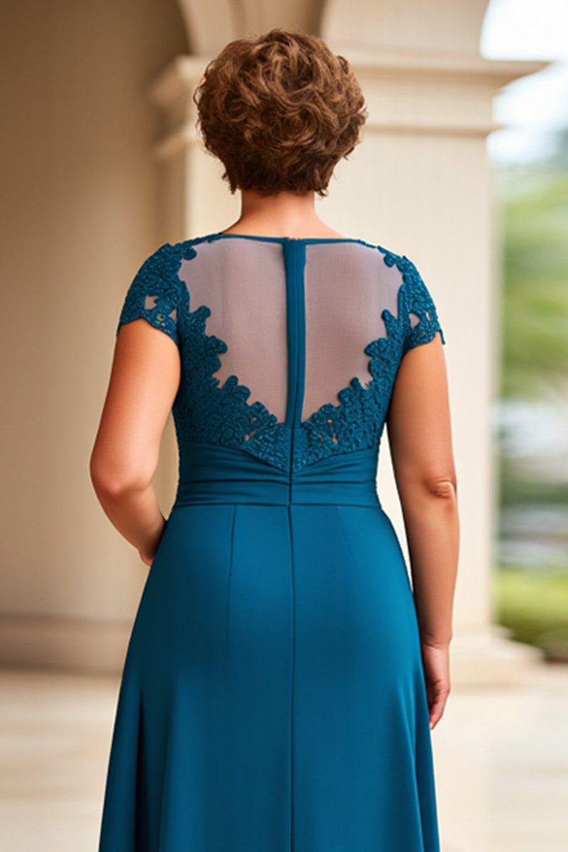 Load image into Gallery viewer, Ink Blue Sheath Chiffon Long Mother of the Bride Dress with Cap Sleeves