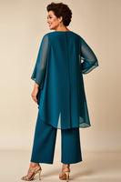 Load image into Gallery viewer, Peacock Chiffon Asymmetrical Jumpsuit Mother of the Bride Dress