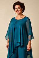 Load image into Gallery viewer, Peacock Chiffon Asymmetrical Jumpsuit Mother of the Bride Dress