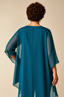 Load image into Gallery viewer, Peacock Chiffon Asymmetrical Jumpsuit Mother of the Bride Dress