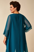 Load image into Gallery viewer, Peacock Chiffon Asymmetrical Jumpsuit Mother of the Bride Dress