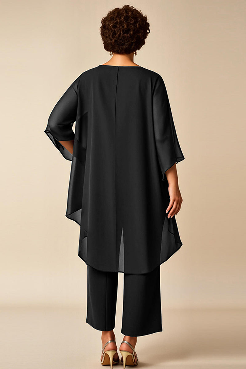 Load image into Gallery viewer, Peacock Chiffon Asymmetrical Jumpsuit Mother of the Bride Dress