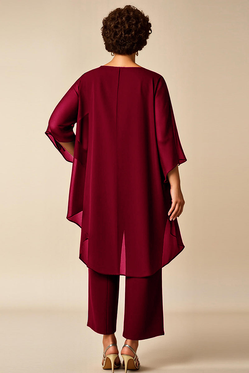 Load image into Gallery viewer, Peacock Chiffon Asymmetrical Jumpsuit Mother of the Bride Dress