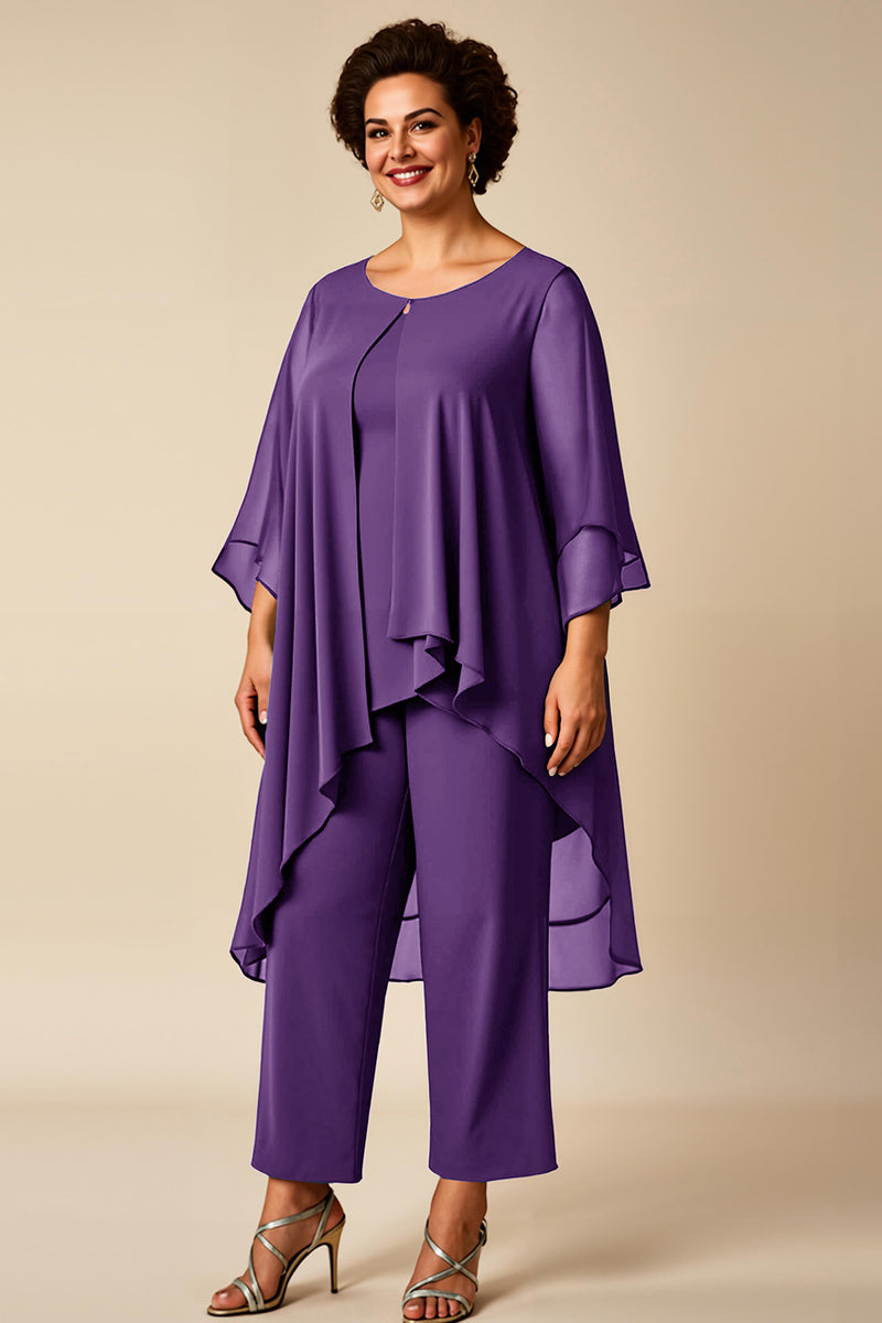Load image into Gallery viewer, Peacock Chiffon Asymmetrical Jumpsuit Mother of the Bride Dress