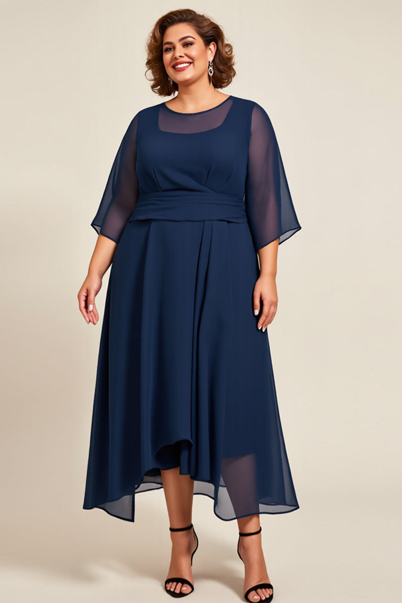 Load image into Gallery viewer, Navy A Line Chiffon Plus Size Mother of the Bride Dress