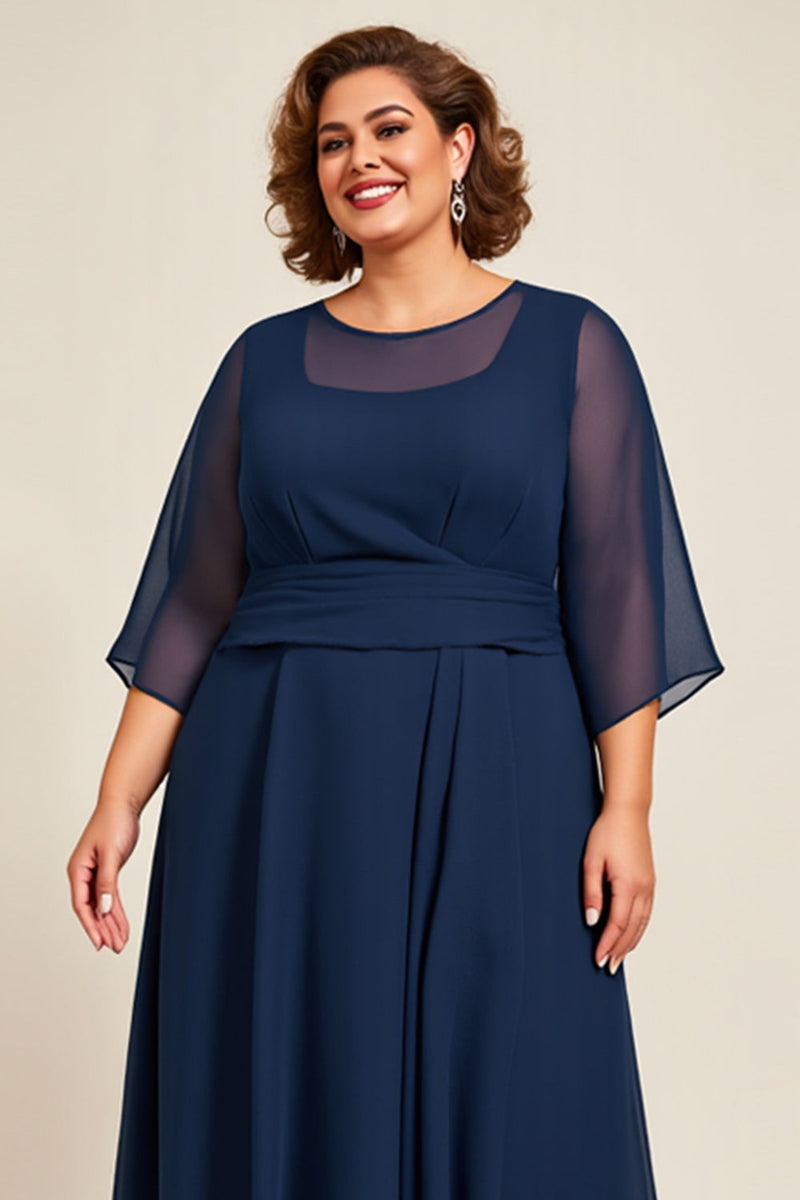 Load image into Gallery viewer, Navy A Line Chiffon Plus Size Mother of the Bride Dress