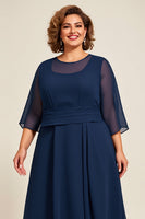 Load image into Gallery viewer, Navy A Line Chiffon Plus Size Mother of the Bride Dress