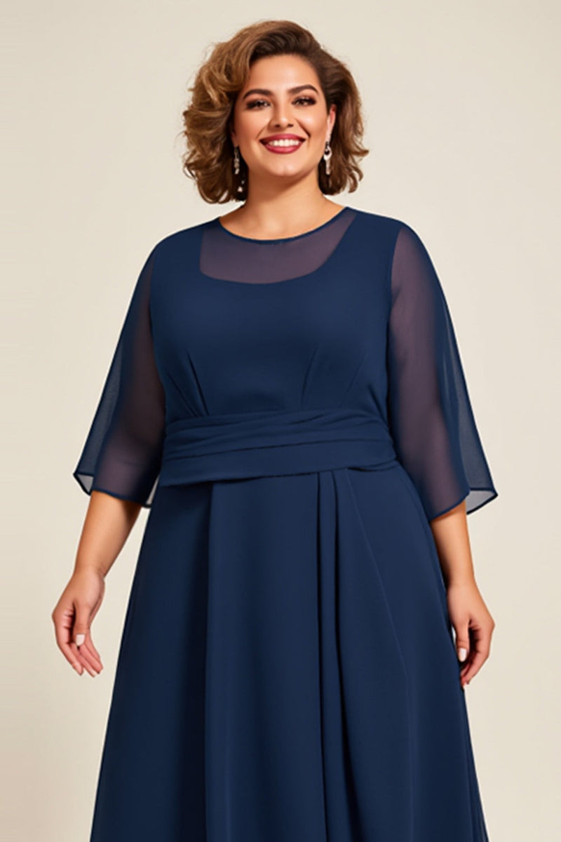 Load image into Gallery viewer, Navy A Line Chiffon Plus Size Mother of the Bride Dress