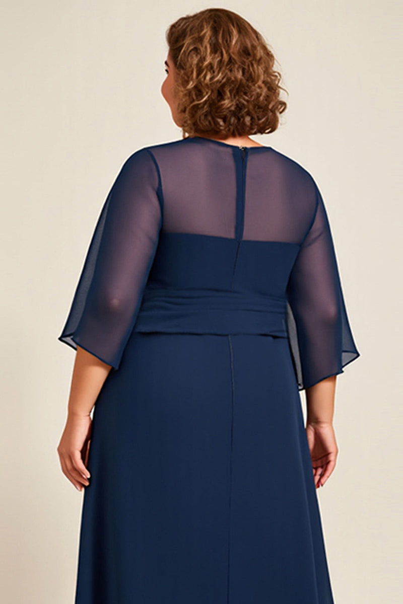 Load image into Gallery viewer, Navy A Line Chiffon Plus Size Mother of the Bride Dress