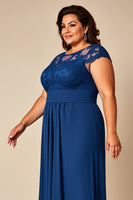 Load image into Gallery viewer, Blue A Line Appliqued Chiffon Mother of the Bride Dress