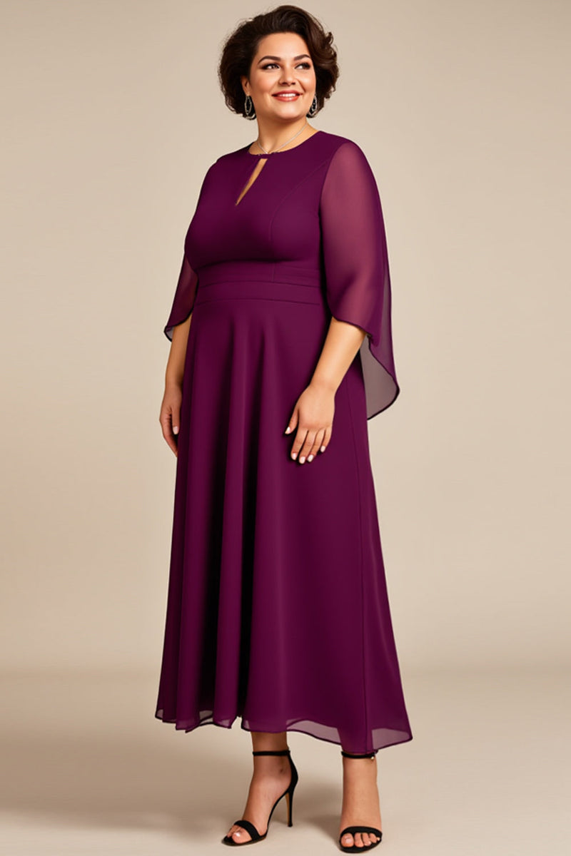 Load image into Gallery viewer, Purple A Line Keyhole Chiffon Mother of the Bride Dress