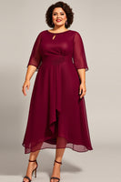 Load image into Gallery viewer, Plus Size Burgundy A Line Keyhole Chiffon Mother of the Bride Dress