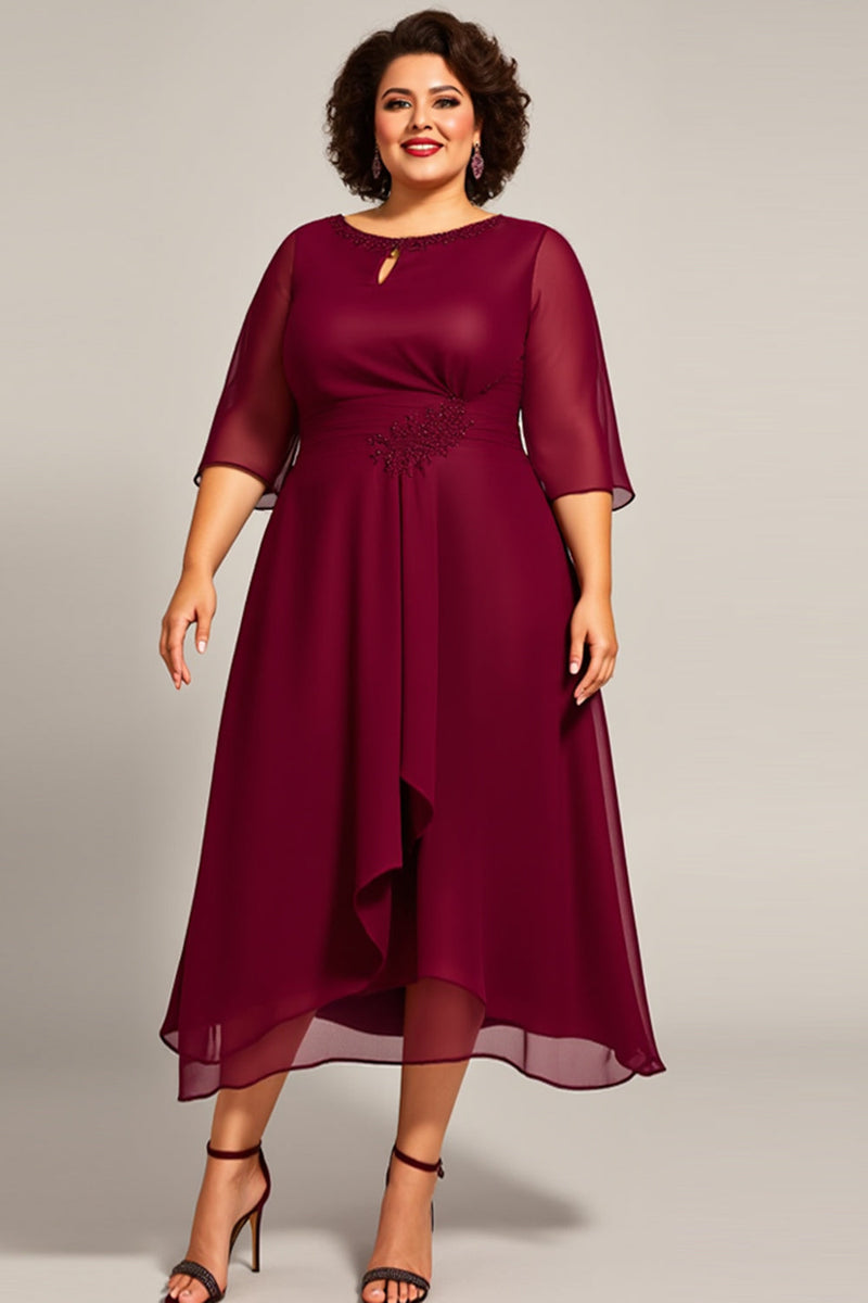 Load image into Gallery viewer, Plus Size Burgundy A Line Keyhole Chiffon Mother of the Bride Dress