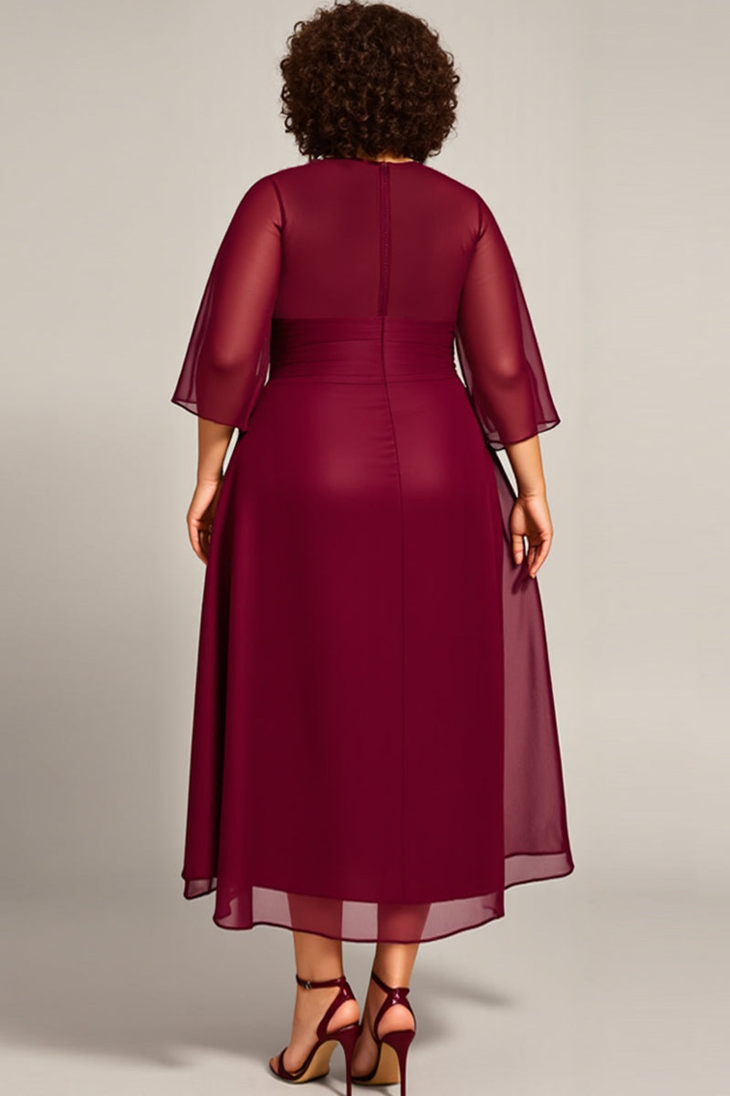 Load image into Gallery viewer, Plus Size Burgundy A Line Keyhole Chiffon Mother of the Bride Dress