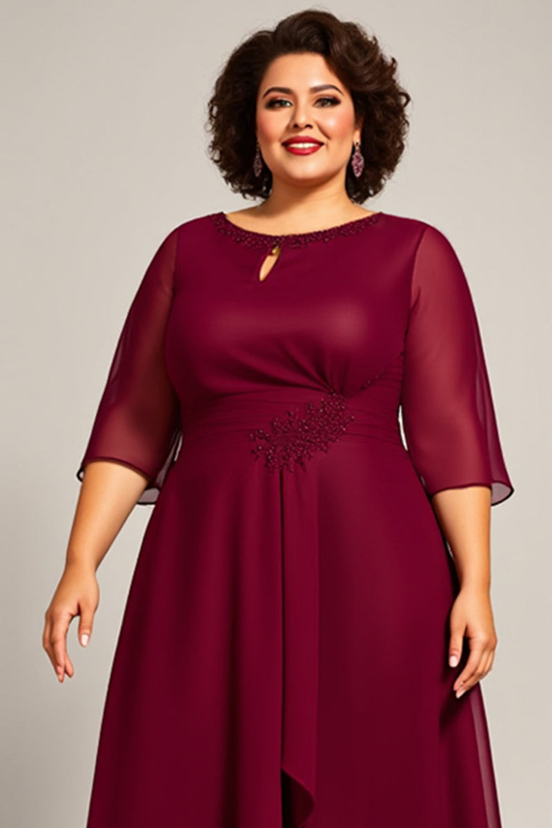 Load image into Gallery viewer, Plus Size Burgundy A Line Keyhole Chiffon Mother of the Bride Dress
