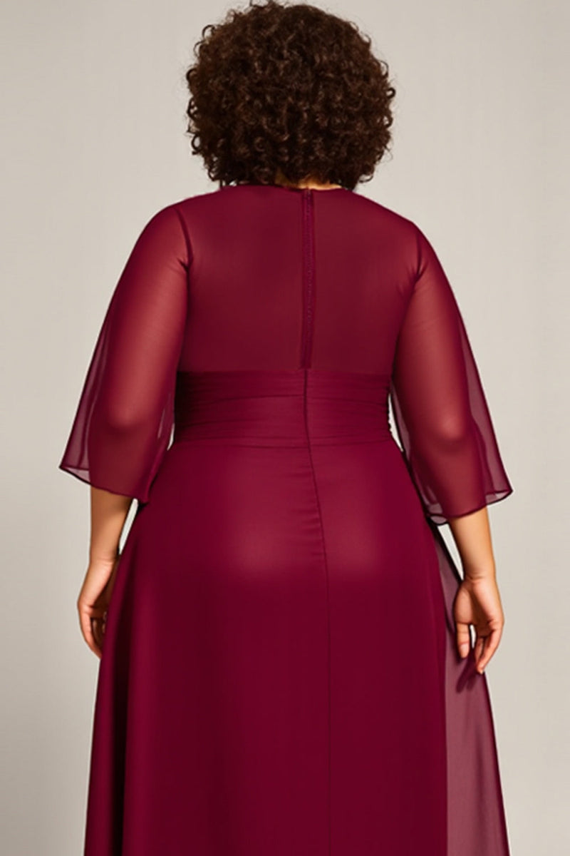 Load image into Gallery viewer, Plus Size Burgundy A Line Keyhole Chiffon Mother of the Bride Dress