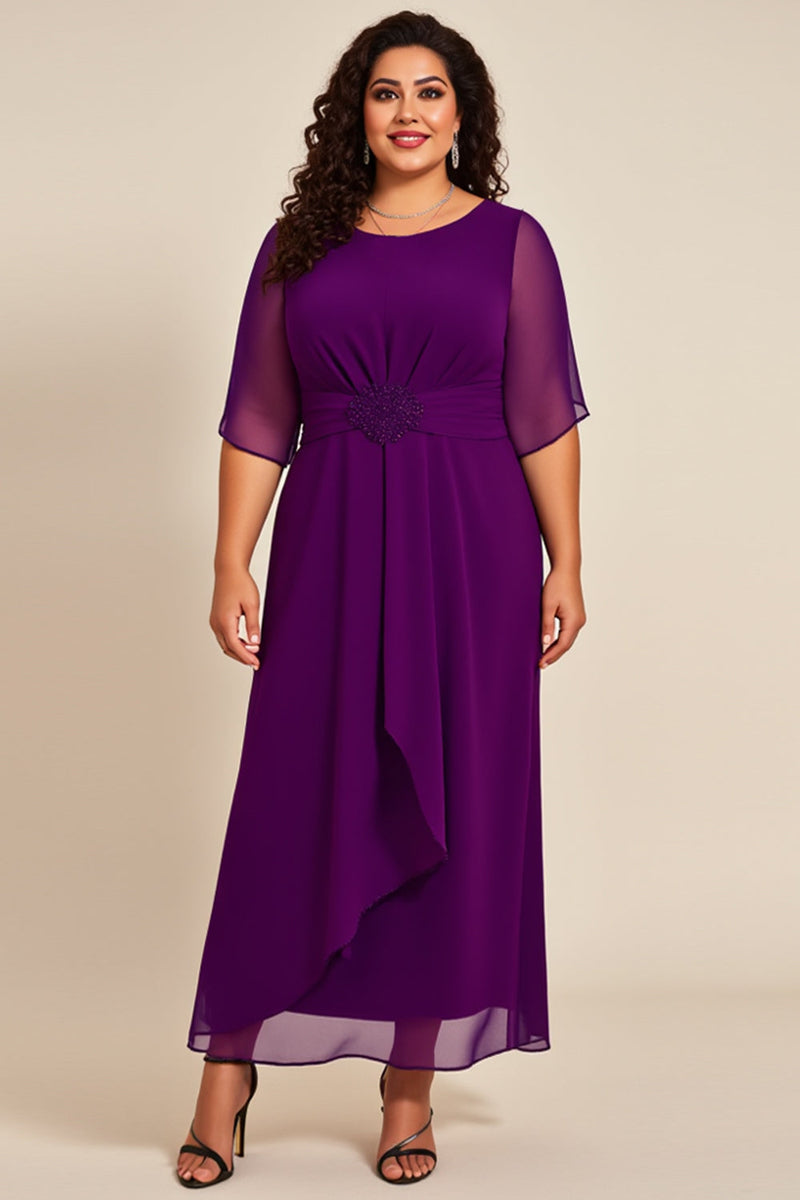Load image into Gallery viewer, Purple Pleated Asymmetrical A Line Chiffon Mother of the Bride Dress