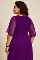 Load image into Gallery viewer, Purple Pleated Asymmetrical A Line Chiffon Mother of the Bride Dress