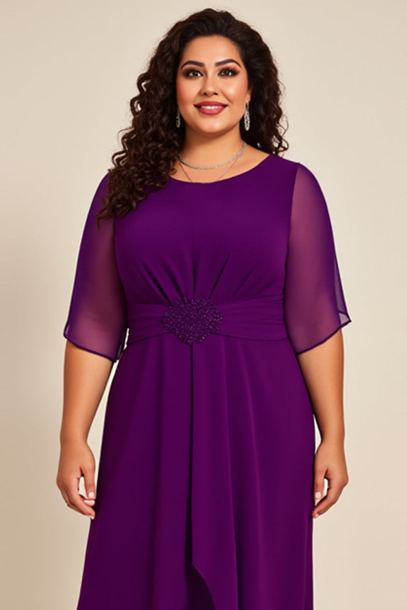Load image into Gallery viewer, Purple Pleated Asymmetrical A Line Chiffon Mother of the Bride Dress