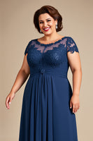 Load image into Gallery viewer, Navy Illusion Boat Neck Plus Size A Line Mother of the Bride Dress with Lace