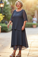 Load image into Gallery viewer, Steel Grey Scoop Neck A Line Long Mother of the Bride Dress
