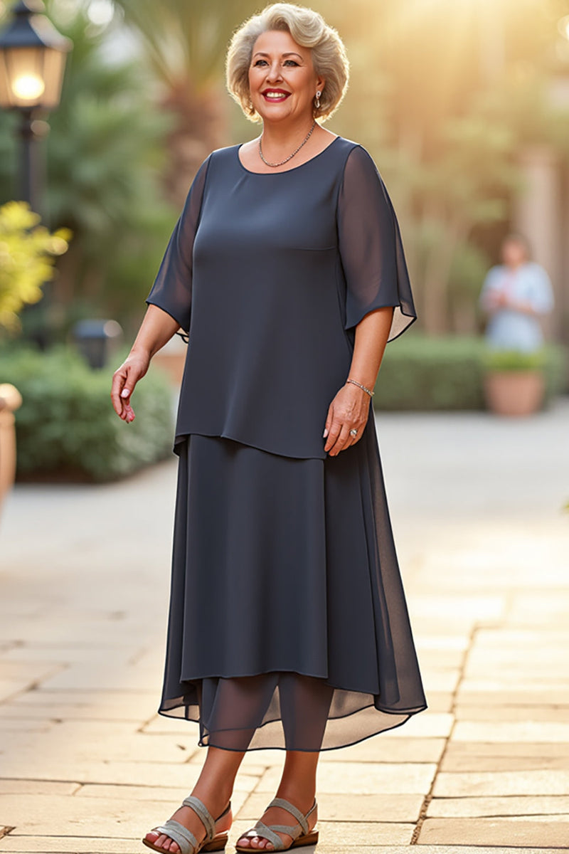 Load image into Gallery viewer, Steel Grey Scoop Neck A Line Long Mother of the Bride Dress