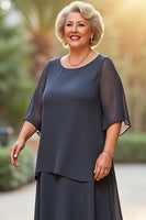 Load image into Gallery viewer, Steel Grey Scoop Neck A Line Long Mother of the Bride Dress