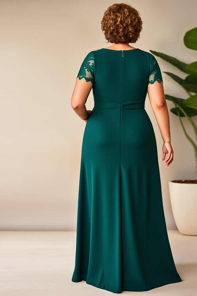 Load image into Gallery viewer, Pine Scoop Neck Appliques Plus Size Mother of the Bride Dress with Slit
