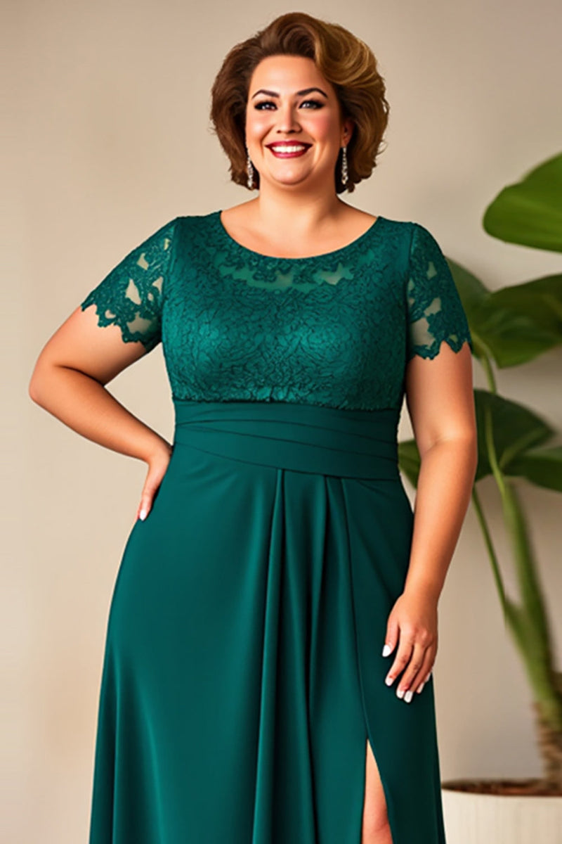 Load image into Gallery viewer, Pine Scoop Neck Appliques Plus Size Mother of the Bride Dress with Slit
