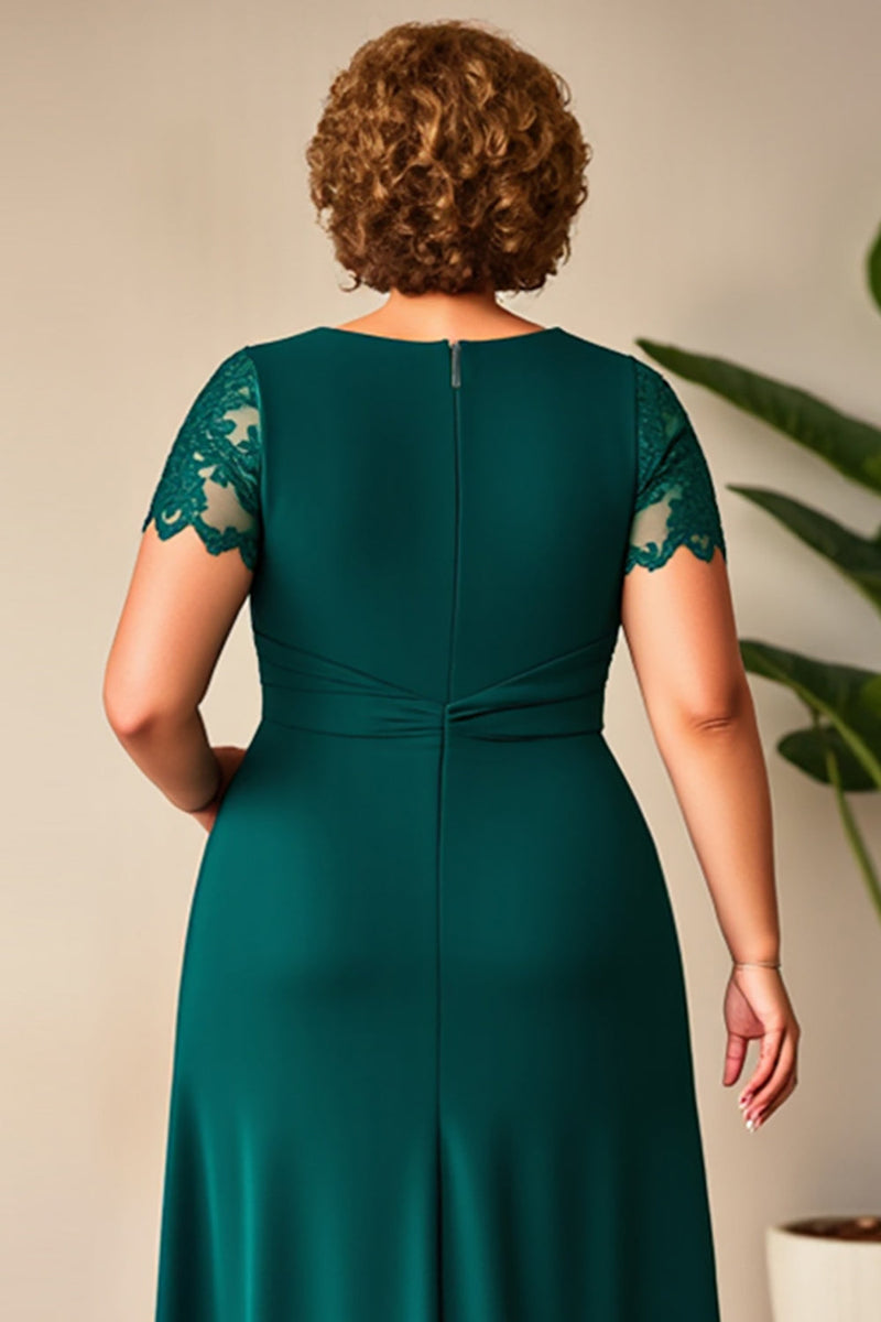 Load image into Gallery viewer, Pine Scoop Neck Appliques Plus Size Mother of the Bride Dress with Slit