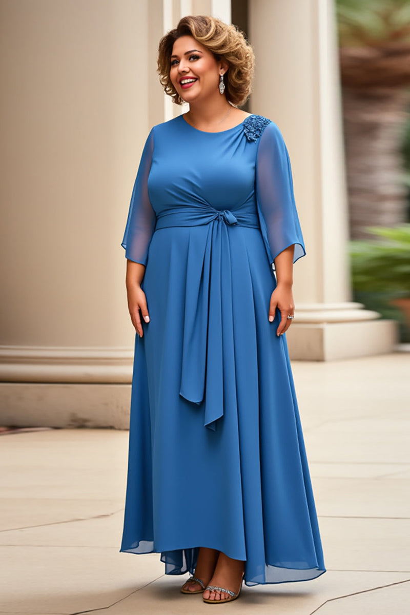 Load image into Gallery viewer, Royal Blue Chiffon Plus Size A Line Mother of the Bride Dress with Appliques