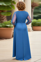 Load image into Gallery viewer, Royal Blue Chiffon Plus Size A Line Mother of the Bride Dress with Appliques