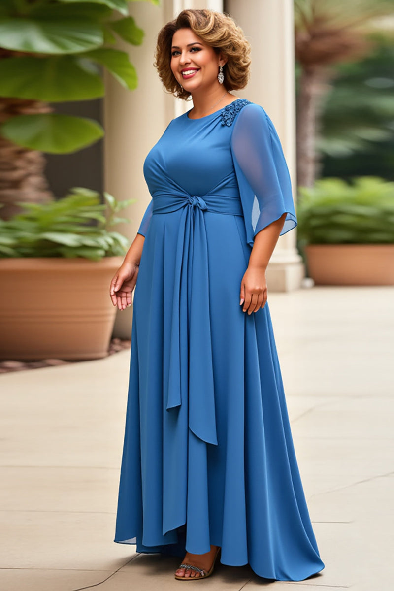 Load image into Gallery viewer, Royal Blue Chiffon Plus Size A Line Mother of the Bride Dress with Appliques