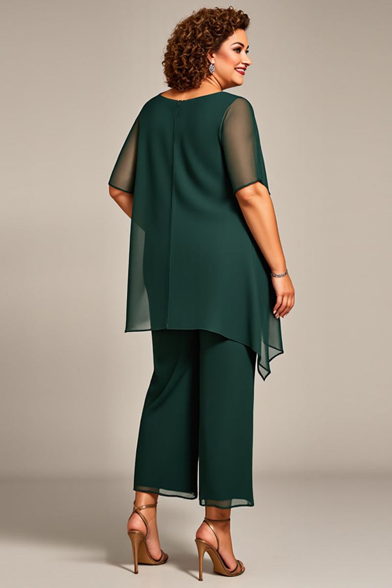 Load image into Gallery viewer, Pine Chiffon Scoop Neck Mother of the Bride Pantsuit