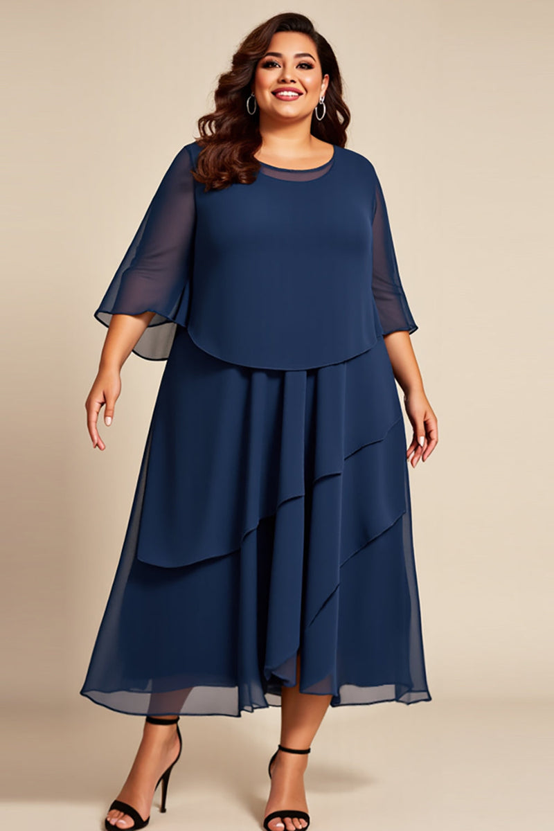 Load image into Gallery viewer, Navy Chiffon Tiered Plus Size Mother of the Bride Dress