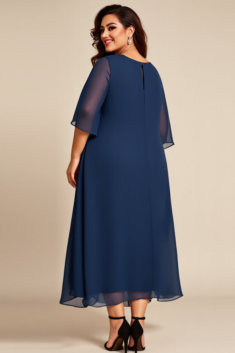 Load image into Gallery viewer, Navy Chiffon Tiered Plus Size Mother of the Bride Dress