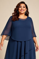 Load image into Gallery viewer, Navy Chiffon Tiered Plus Size Mother of the Bride Dress