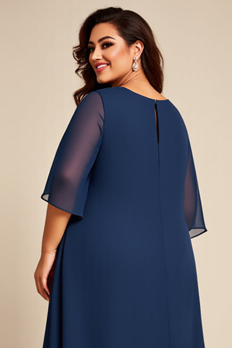 Load image into Gallery viewer, Navy Chiffon Tiered Plus Size Mother of the Bride Dress