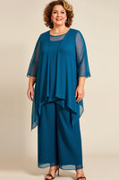 Load image into Gallery viewer, Ink Blue Chiffon Plus Size Mother of the Bride Pantsuit with Ruffles