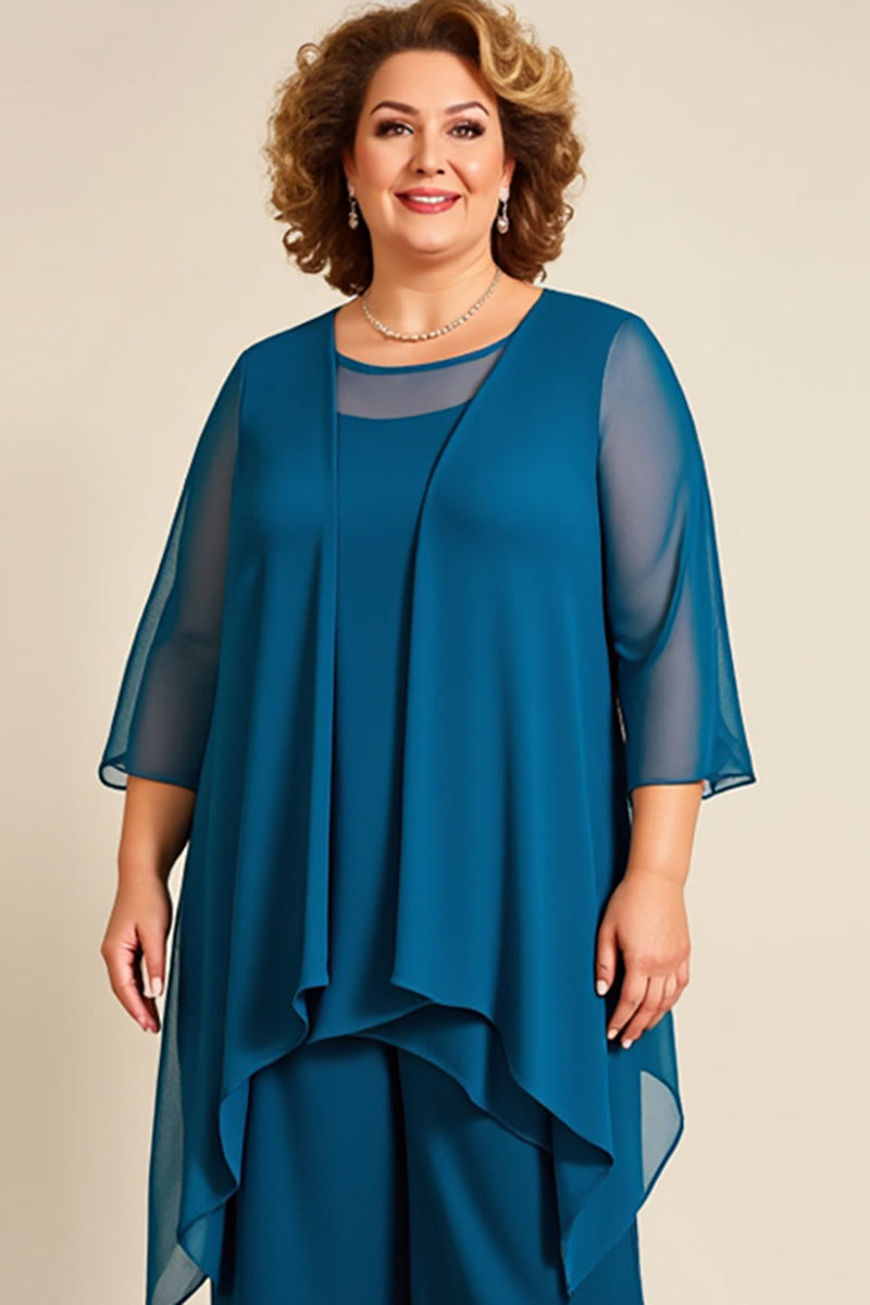 Load image into Gallery viewer, Ink Blue Chiffon Plus Size Mother of the Bride Pantsuit with Ruffles